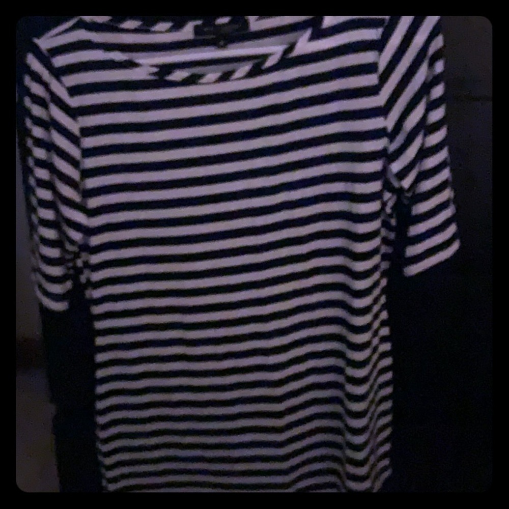Green Envelope navy/ white striped 3/4 sleeve top